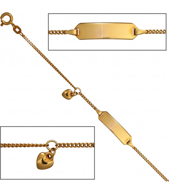 Schildband Herz 585 Gold Gelbgold 14 cm Gravur ID Armband Federring Bild1