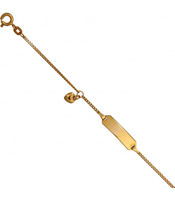 Schildband Herz 585 Gold Gelbgold 14 cm Gravur ID Armband Federring Bild2