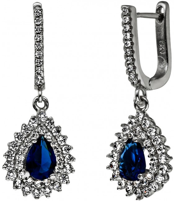 Creolen Tropfen 925 Sterling Silber mit Zirkonia blau weiß Ohrringe Ohrhänger Bild1