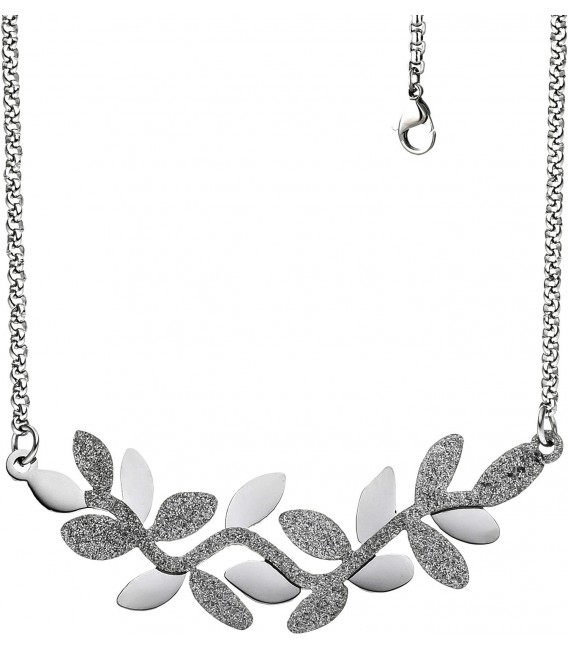 Collier Halskette Blätter Edelstahl mit Glitzereffekt 46 cm Kette Bild1