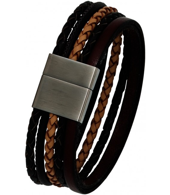 Armband Leder mehrfarbig mit mattiertem Edelstahl 20 cm Lederarmband breit Bild1