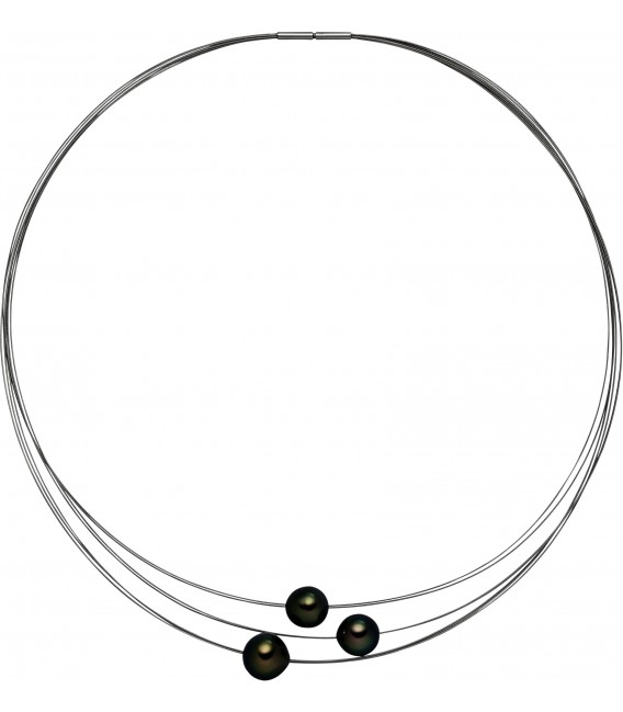 Collier Kette Halskette 7-reihig Edelstahl mit 3 Tahiti Perlen 42 cm Bild1
