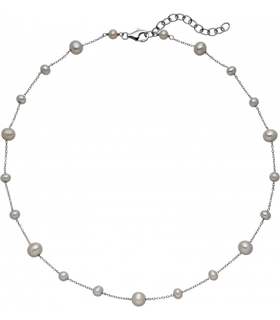 Collier Halskette 925 Sterling Silber mit 21 Süßwasser Perlen Kette 48 cm Bild1