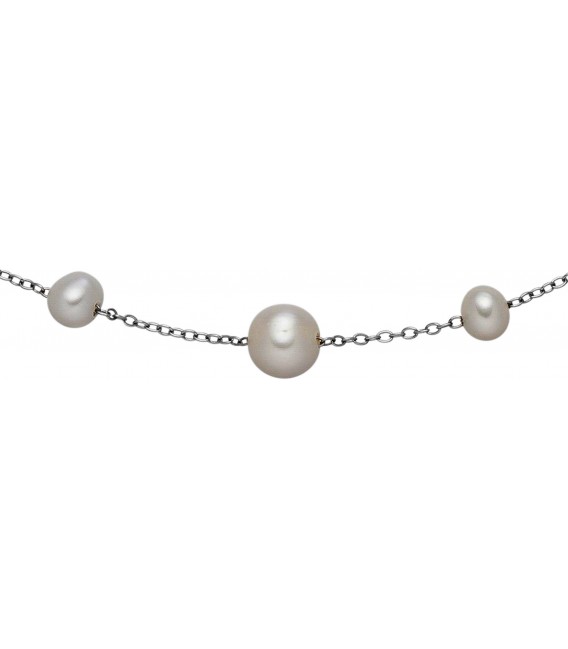 Collier Halskette 925 Sterling Silber mit 21 Süßwasser Perlen Kette 48 cm Bild2
