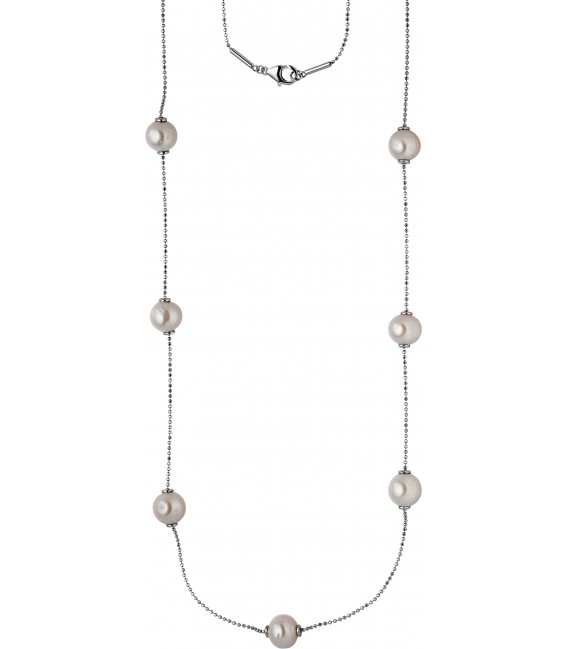 Collier Kette Halskette 925 Silber mit 13 Süßwasser Perlen 90 cm Bild1