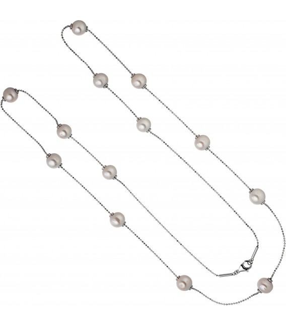 Collier Kette Halskette 925 Silber mit 13 Süßwasser Perlen 90 cm Bild2