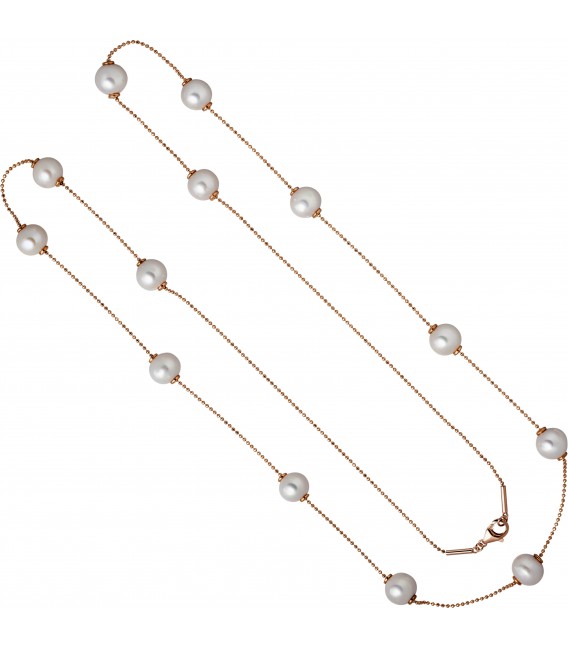 Collier Kette Halskette 925 Silber rotgold vergoldet 13 Süßwasser Perlen 90 cm Bild2