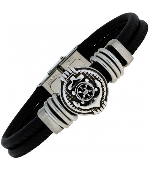 Armband Anker Leder schwarz mit Edelstahl teil matt 21 cm Bild1