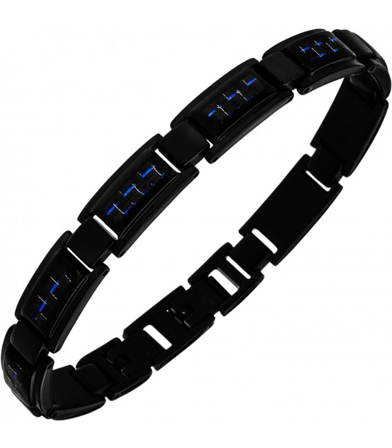 Armband Edelstahl schwarz beschichtet mit Carbon blau 21 cm Bild1