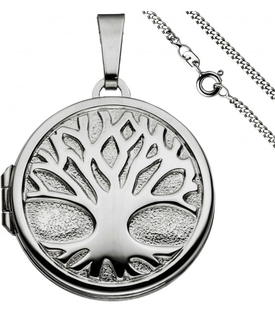 Medaillon Anhänger Baum des Lebens Weltenbaum rund 925 Silber mit Kette 60 cm Bild1