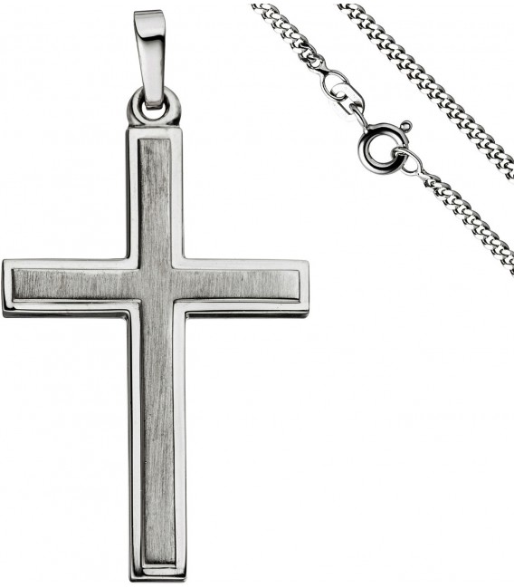 Anhänger Kreuz 925 Silber teil matt Kreuzanhänger Silberkreuz mit Kette 60 cm Bild1