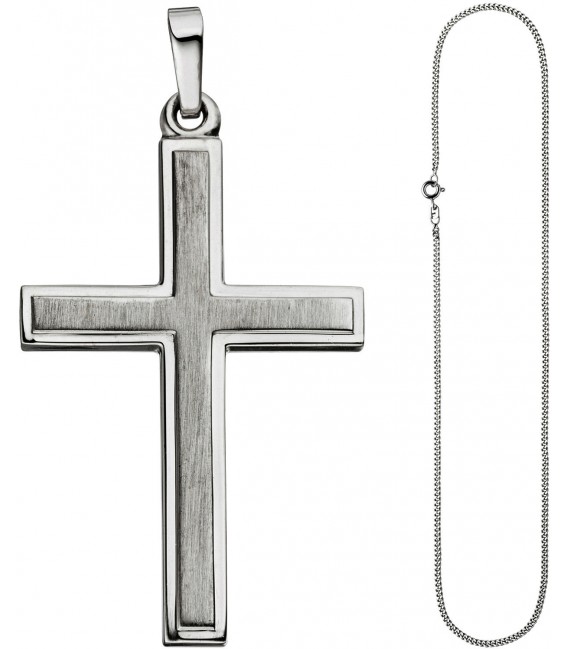 Anhänger Kreuz 925 Silber teil matt Kreuzanhänger Silberkreuz mit Kette 60 cm Bild2