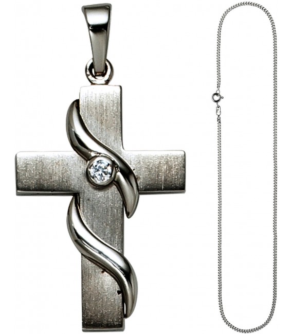 Anhänger Kreuz 925 Silber 1 Zirkonia Kreuzanhänger Silberkreuz mit Kette 50 cm Bild2