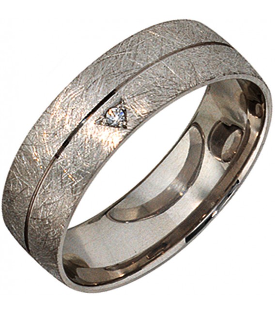 Partner Ring 925 Sterling Silber rhodiniert eismatt 1 Zirkonia Silberring Bild1