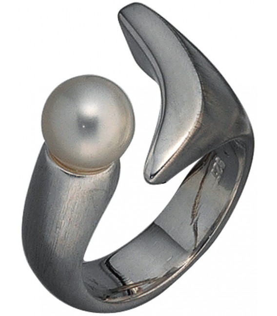 Damen Ring 925 Sterling Silber mattiert 1 Süßwasser Perle Silberring Perlenring Bild1