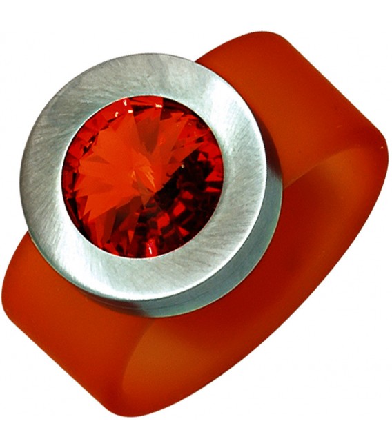 Damen Ring PVC mit Edelstahl kombiniert 1 SWAROVSKI® ELEMENT orange Bild1