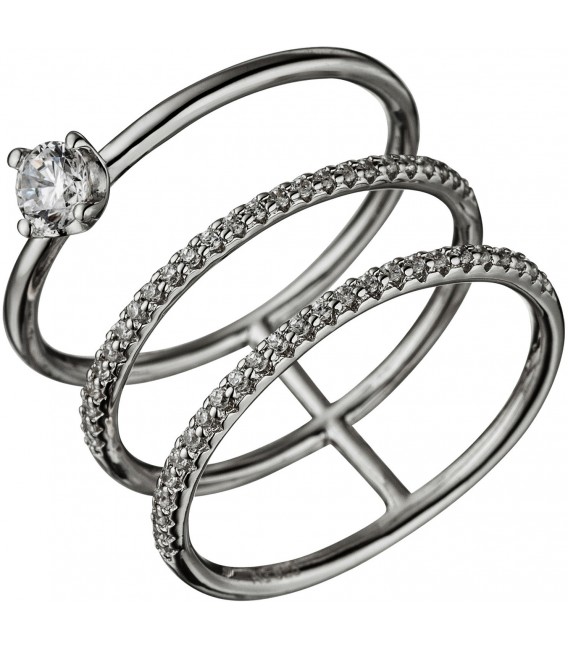 Damen Ring breit mehrreihig 925 Sterling Silber mit Zirkonia Silberring Bild1