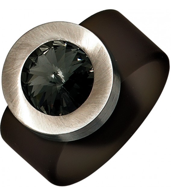 Damen Ring PVC mit Edelstahl kombiniert 1 SWAROVSKI® ELEMENT grau Bild1