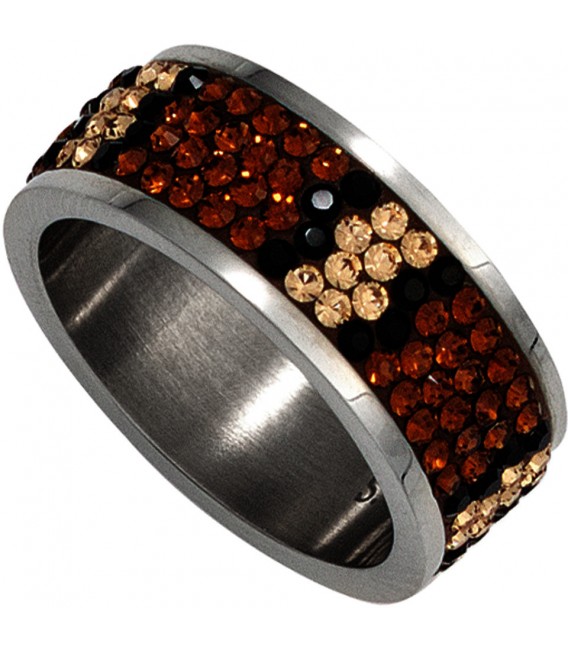 Damen Ring breit Edelstahl mit Swarovski-Elements champagner / braun Bild1