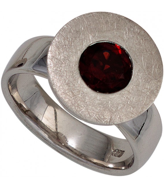 Damen Ring 925 Sterling Silber rhodiniert eismatt 1 Granat rot Silberring Bild1