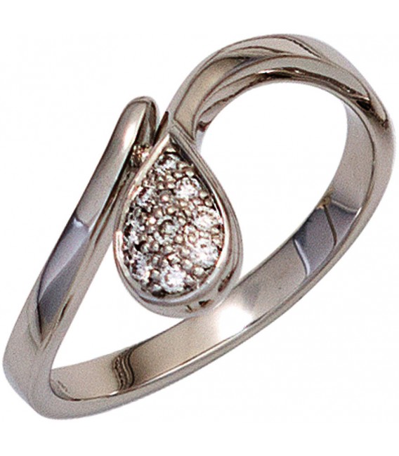 Damen Ring Tropfen 585 Gold Weißgold 9 Diamanten Brillanten 008ct. Weißgoldring Bild1