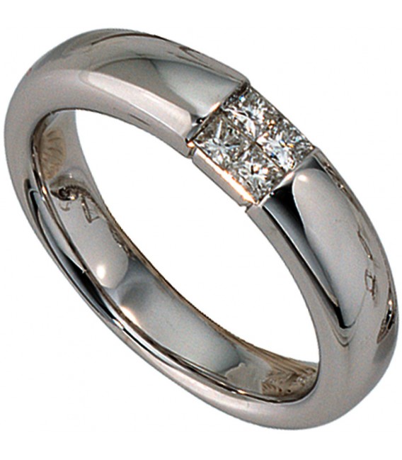 Damen Ring 585 Gold Weißgold 4 Diamanten 024ct.Prinzess-Schliff Goldring Bild1