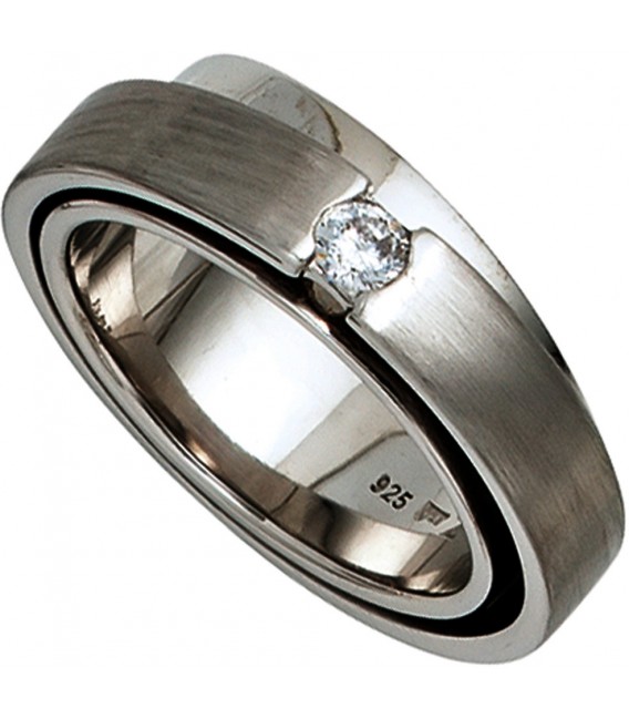 Damen Ring 925 Sterling Silber rhodiniert mattiert 1 Zirkonia Silberring Bild1