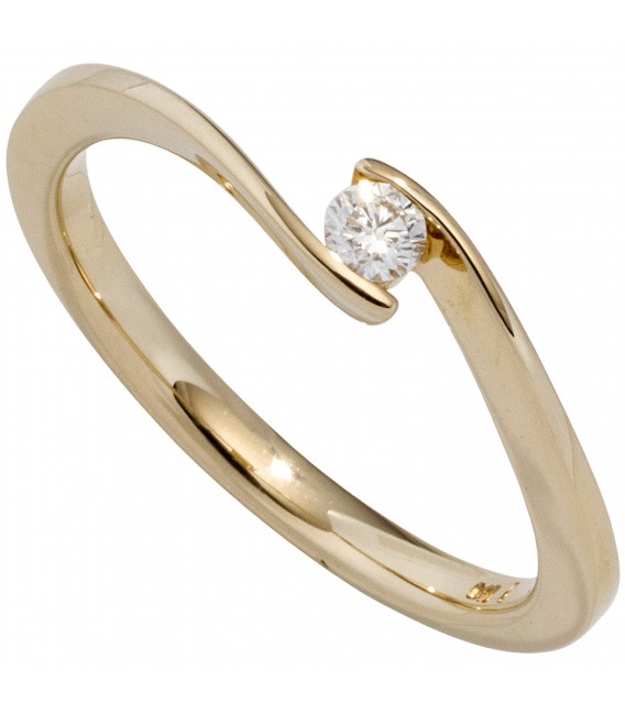 Damen Ring 585 Gold Gelbgold 1 Diamant Brillant 025ct. Diamantring Goldring Bild1