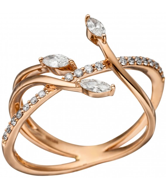 Damen Ring verschlungen 585 Gold Rotgold 22 Diamanten Brillanten Rotgoldring Bild1