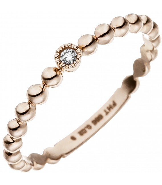 Damen Ring Kugel 585 Gold Rotgold 1 Diamant Brillant Rotgoldring Kugelring Bild1