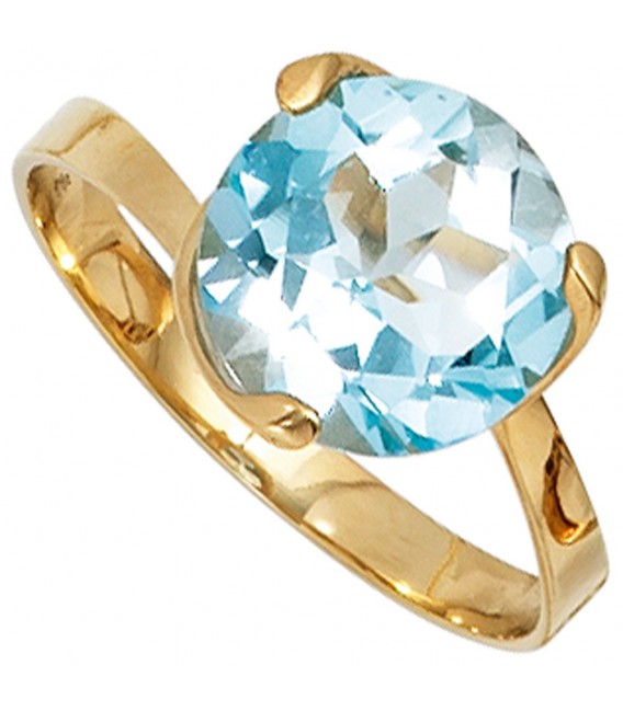 Damen Ring 585 Gold Gelbgold 1 Blautopas hellblau blau Goldring Topasring Bild1