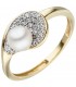 Damen Ring 375 Gold Gelbgold bicolor 1 Süßwasser Perle 36 Zirkonia Perlenring Bild1