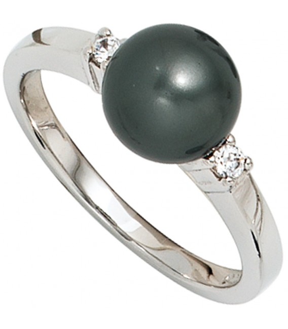 Damen Ring 925 Sterling Silber rhodiniert 2 Zirkonia Perlenring Silberring Bild1
