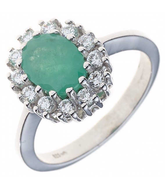 Damen Ring 925 Sterling Silber rhodiniert 1 Smaragd und Zirkonia Silberring Bild1