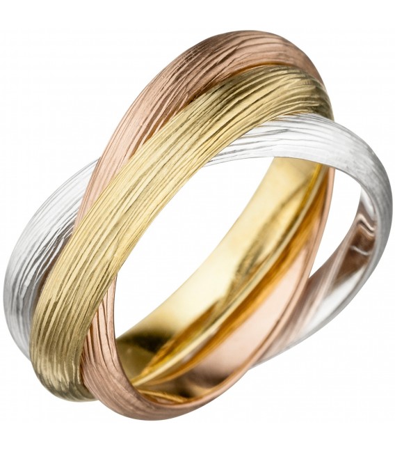 Damen Ring verschlungen 925 Silber tricolor vergoldet matt mattiert dreifarbig Bild1