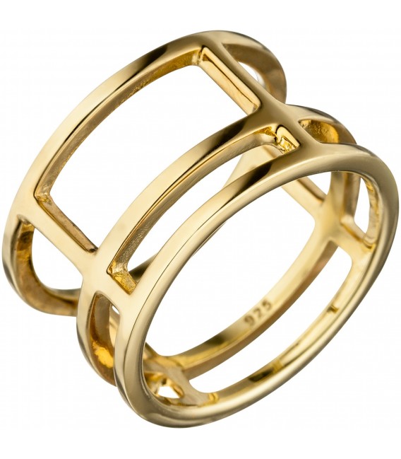 Damen Ring breit mehrreihig 925 Sterling Silber gold vergoldet Bild1