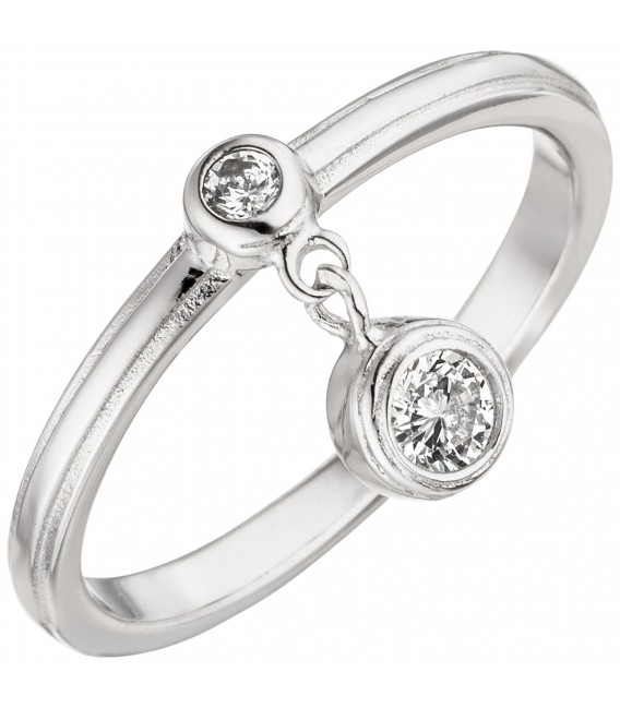Damen Ring mit Anhänger 925 Sterling Silber 2 Zirkonia Silberring Bild1
