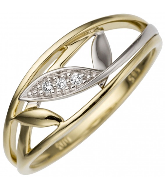 Damen Ring 585 Gold Gelbgold Weißgold bicolor 3 Diamanten Brillanten Goldring Bild1