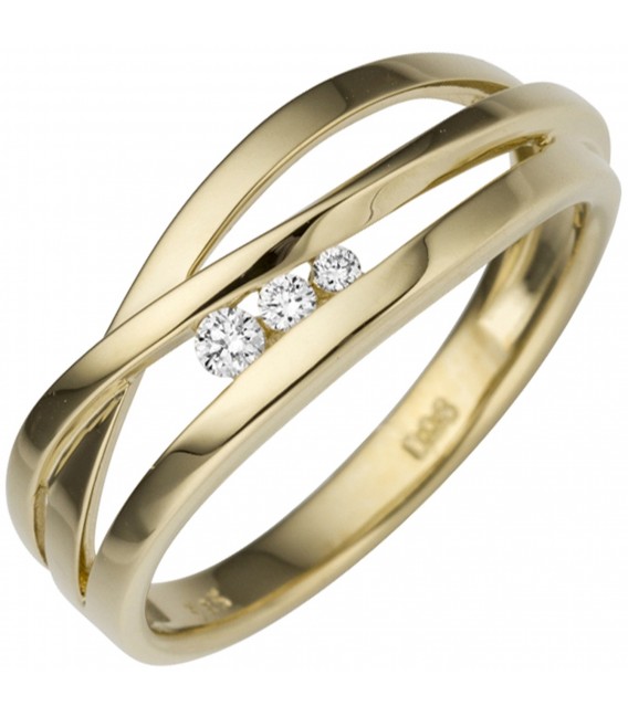 Damen Ring breit 585 Gold Gelbgold 3 Diamanten Brillanten 008ct. Goldring Bild1