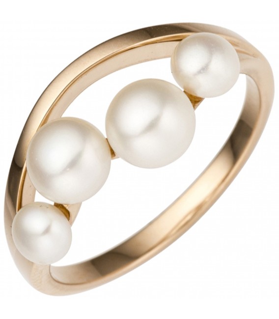 Damen Ring 585 Rotgold Rosegold 4 Süßwasser Perlen Perlenring Rosegoldring Bild1