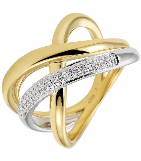 Damen Ring 585 Gold Gelbgold Weißgold bicolor 61 Diamanten Brillanten Goldring Bild1
