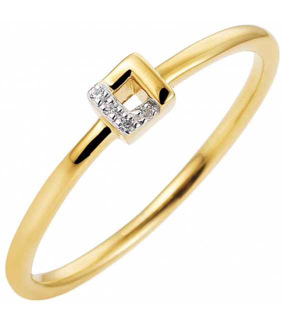 Damen Ring schmal 585 Gold Gelbgold bicolor 4 Diamanten Brillanten Goldring Bild1