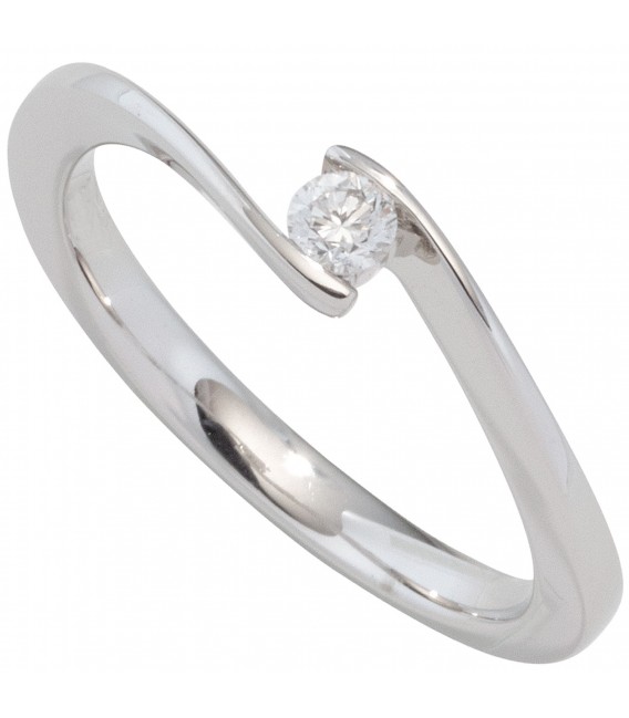 Damen Ring 585 Gold Weißgold 1 Diamant Brillant 010ct. Diamantring Goldring Bild1