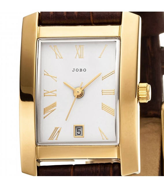 JOBO Damen Armbanduhr Quarz Analog Edelstahl vergoldet Lederband braun Datum - Bild 2