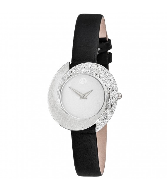 ARS Damen Armbanduhr 750 Gold Weißgold mit 34 Diamanten schwarzes Lederband - Bild 1