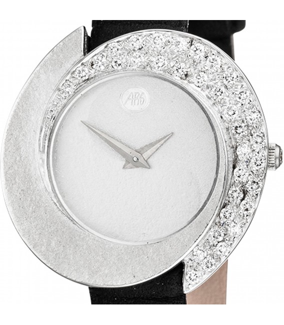 ARS Damen Armbanduhr 750 Gold Weißgold mit 34 Diamanten schwarzes Lederband - Bild 2