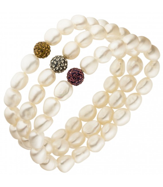 3-teiliges Set aus Armbändern mit Süßwasser Perlen und Kristallen 19 cm - Bild 1