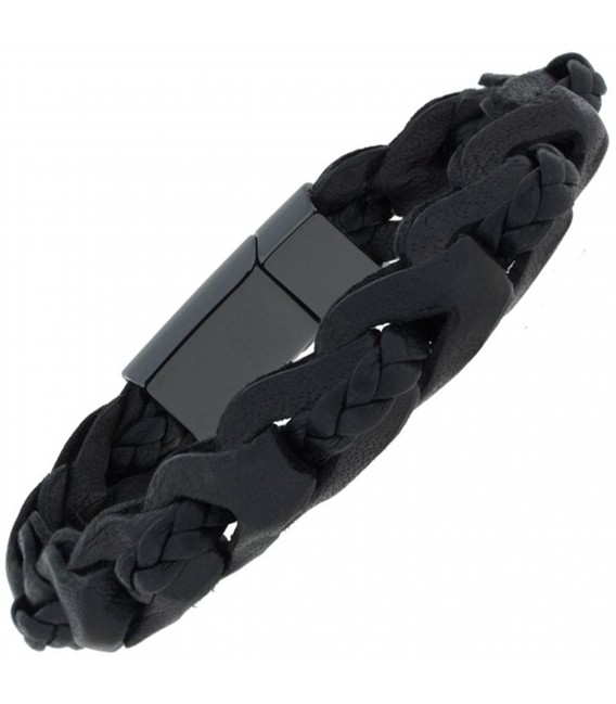 Armband 2-reihig Leder mit Keramik schwarz geflochten 21 cm - Bild 1