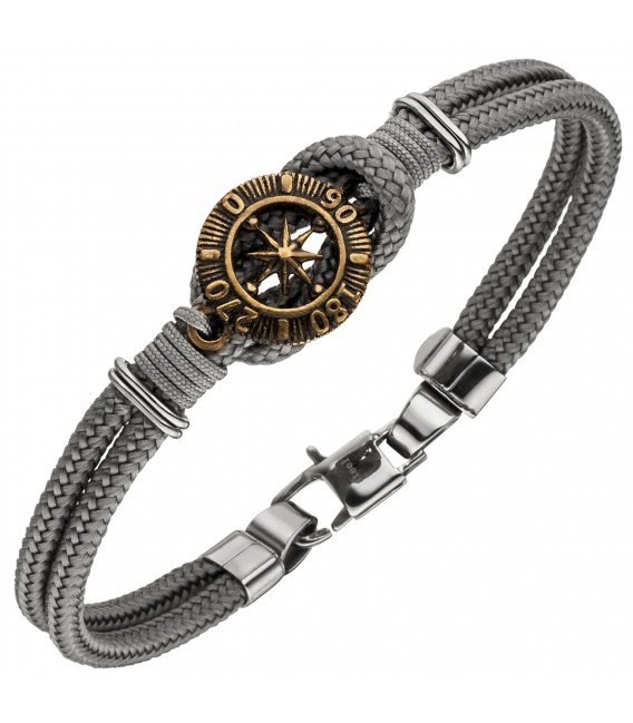Armband Kompass 2-reihig Baumwolle grau mit Edelstahl 21 cm - Bild 1