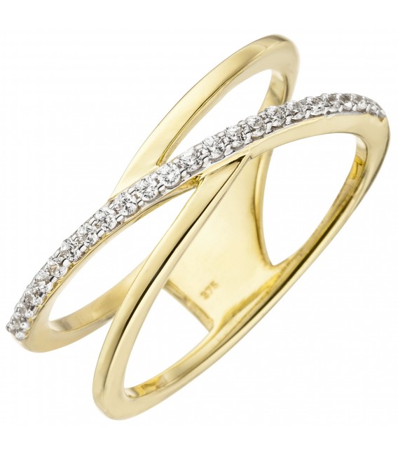 Damen Ring 2-reihig 375 Gold Gelbgold 24 Zirkonia Goldring - Bild 1